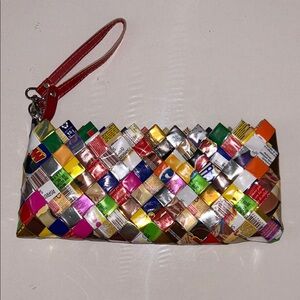 Nahui Ollin Arm Candy Wrapper Woven Wristlet Clutch -Eco Friendly Statement Bag
